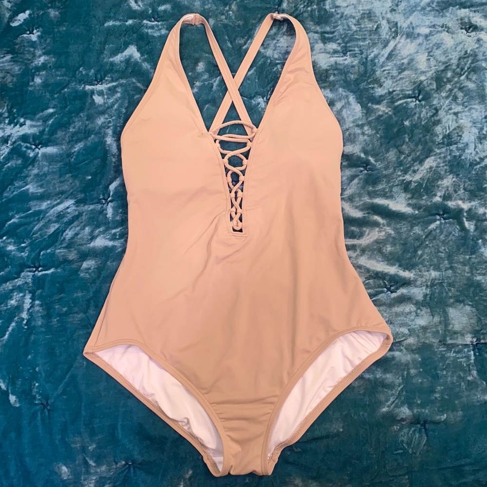 MICHAEL KORS lace-up front one-piece swimsuit